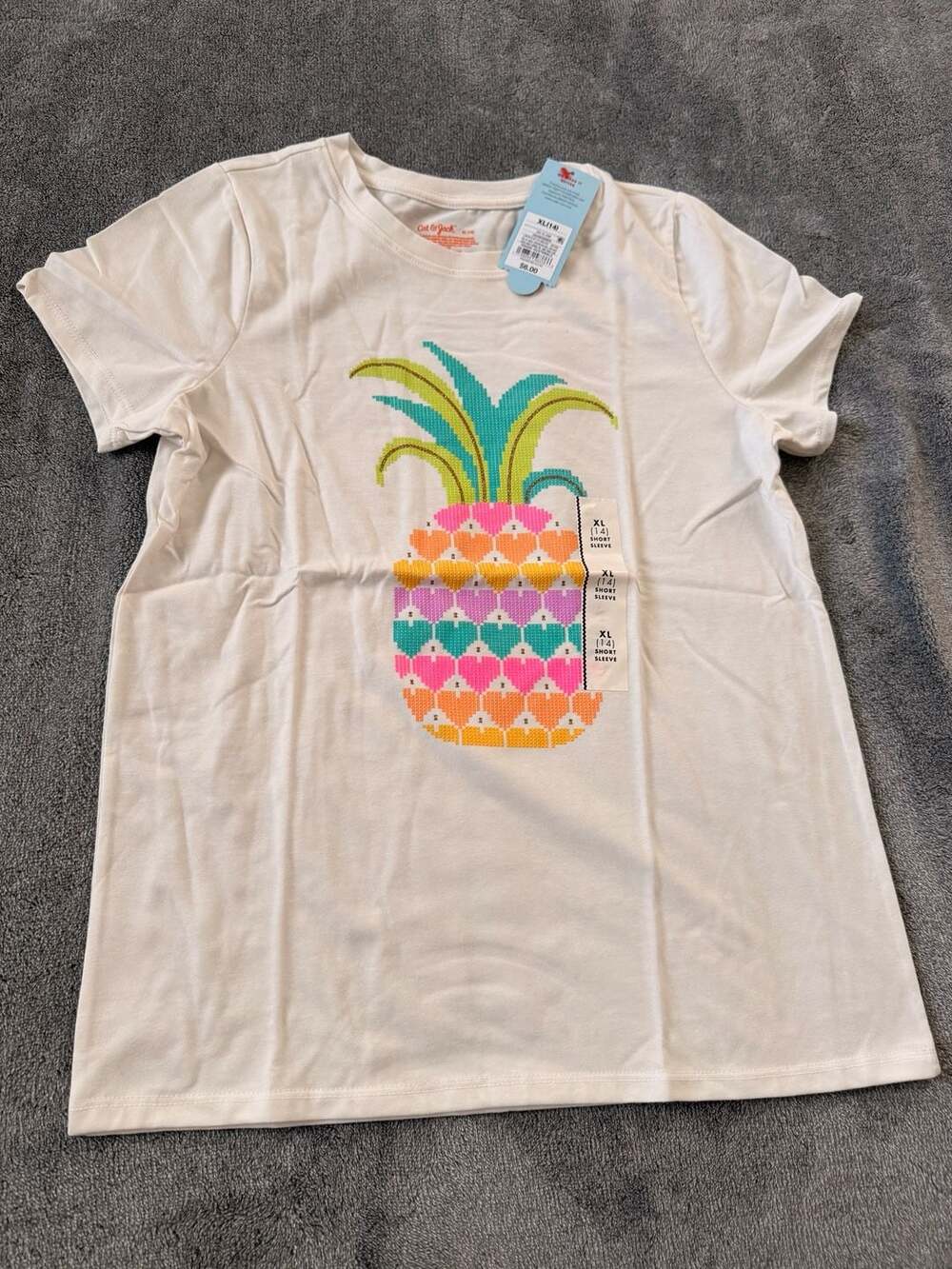 Cat & Jack Girls White Pineapple Graphic T-Shirt Size XL 14